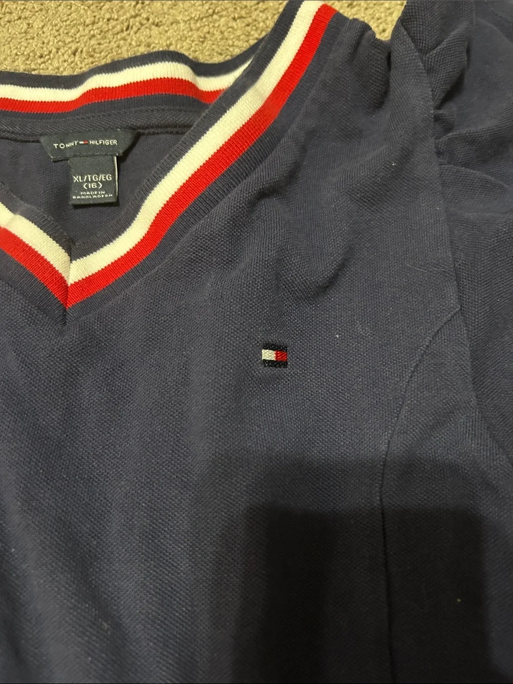 Tommy Hilfiger Navy Dress with Red & White Stripe V-Neck